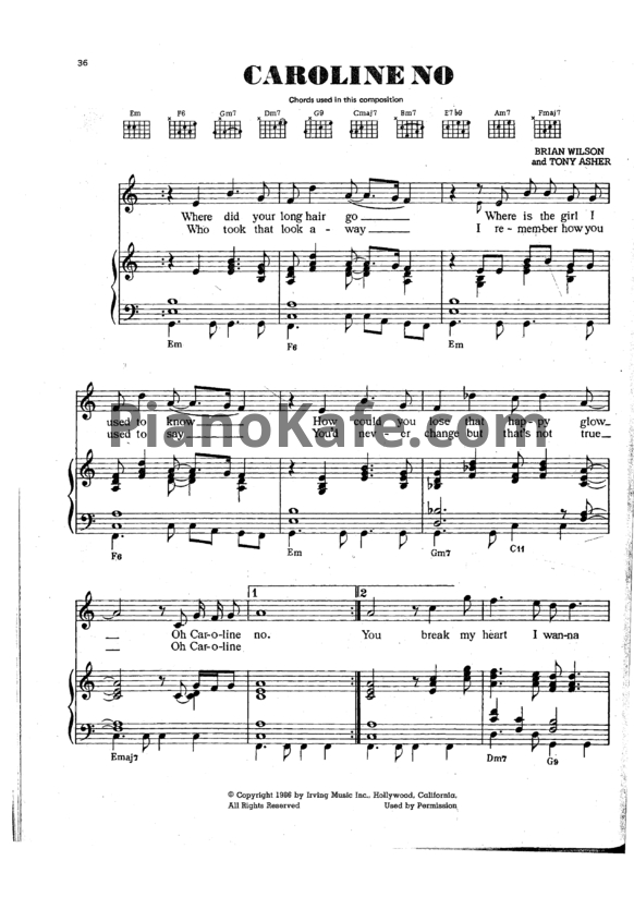 Ноты The Beach Boys - Caroline no - PianoKafe.com