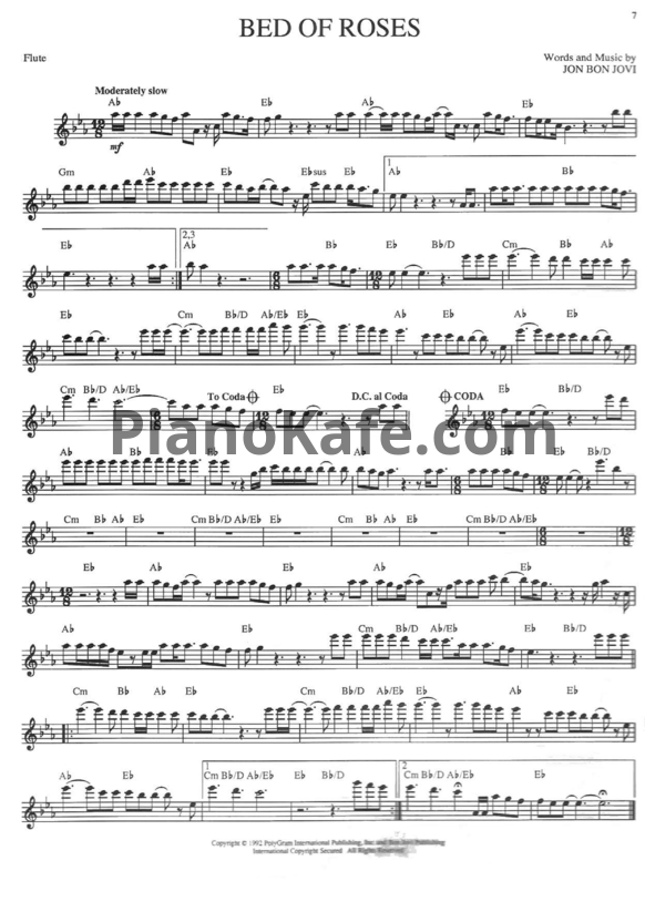 Ноты Bon Jovi - Bed of roses (Переложение для флейты) - PianoKafe.com