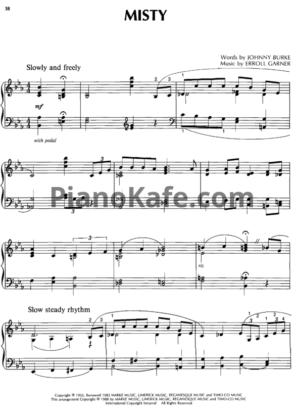 Ноты Erroll Garner - Misty (Версия 3) - PianoKafe.com