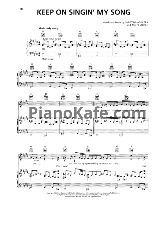Ноты Christina Aguilera - Keep on singing my song - PianoKafe.com