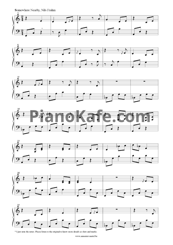 Ноты Nils Frahm - Somewhere nearby - PianoKafe.com