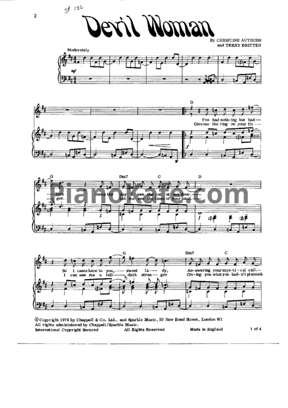 Ноты Cliff Richard - Devil woman - PianoKafe.com