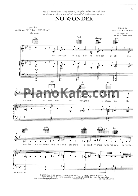 Ноты Michel Legrand - No wonder - PianoKafe.com