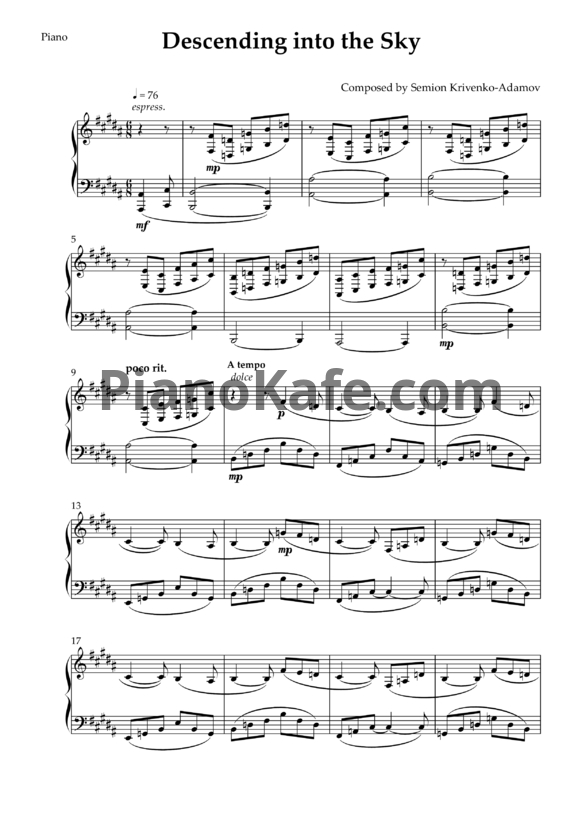 Ноты Семён Кривенко-Адамов - Опускаясь в небо - PianoKafe.com
