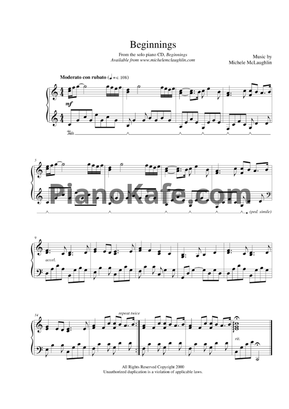Ноты Michele McLaughlin - Beginnings - PianoKafe.com