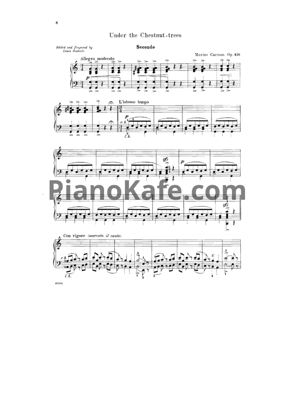 Ноты Marius Carman - Under the Chestnut-Trees (Op. 416) для фортепиано в 4 руки - PianoKafe.com