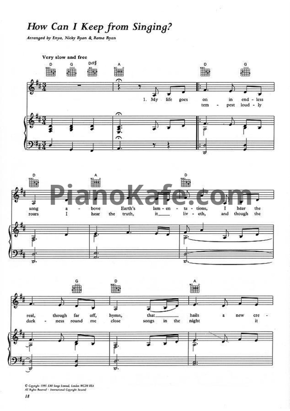 Ноты Enya - How can I keep from singing? - PianoKafe.com