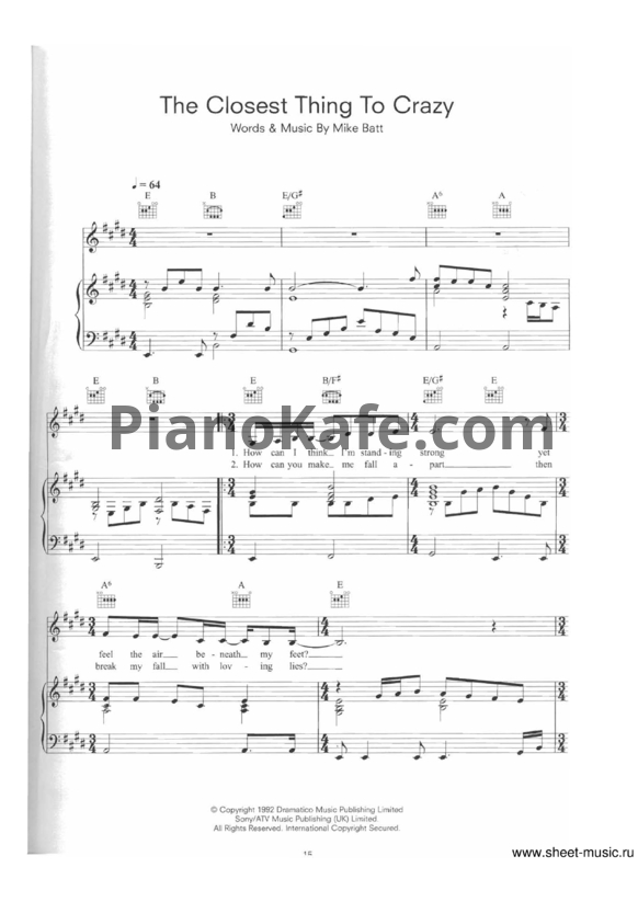 Ноты Katie Melua - The closest thing to crazy - PianoKafe.com