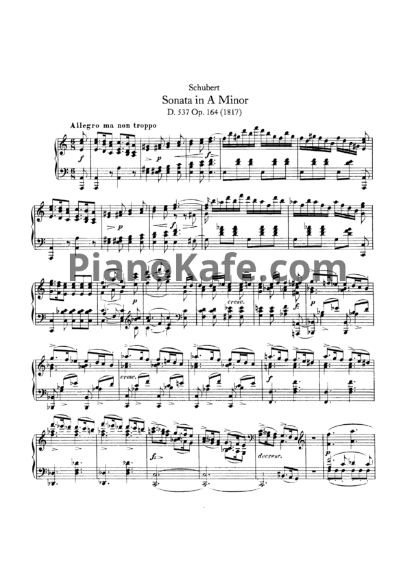 Ноты Франц Шуберт - Соната ля минор (D. 537, Op. 164) - PianoKafe.com