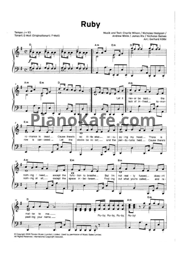 Ноты Kaiser Chiefs - Ruby - PianoKafe.com