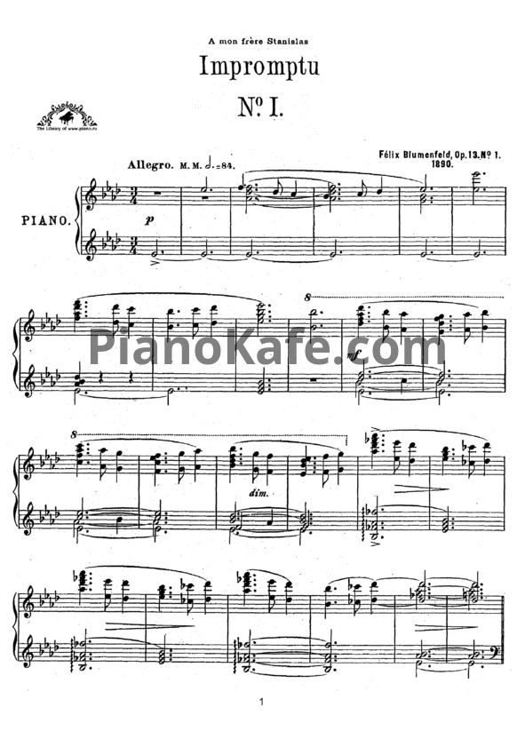 Ноты Феликс Блуменфельд - 2 экспромта (Op. 13) - PianoKafe.com