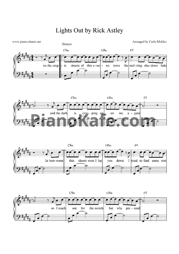Ноты Rick Astley - Light out - PianoKafe.com