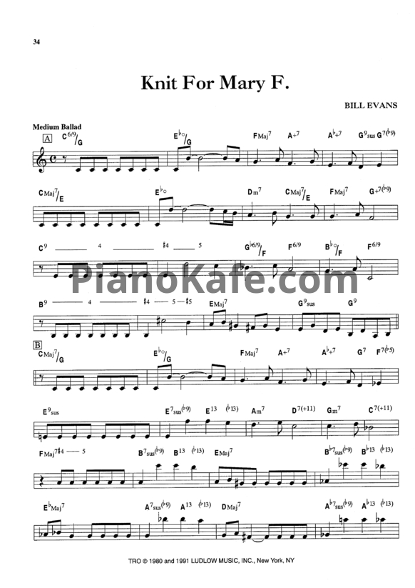 Ноты Bill Evans - Knit for Mary F. - PianoKafe.com