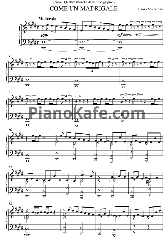 Ноты Ennio Morricone - Come un mandrigale - PianoKafe.com