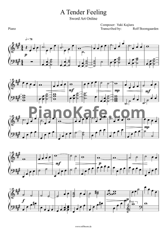 Ноты Yuki Kajiura - Sword art online - PianoKafe.com