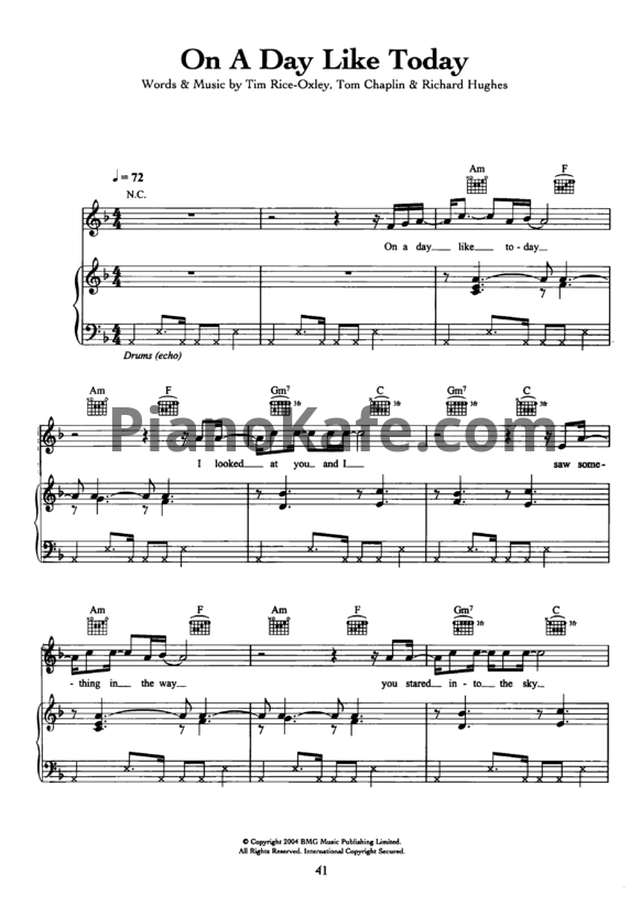 Ноты Keane - On a day like today - PianoKafe.com