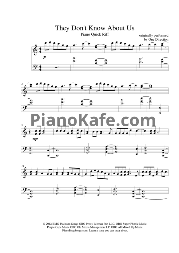 Ноты One Direction - They don’t know about us - PianoKafe.com