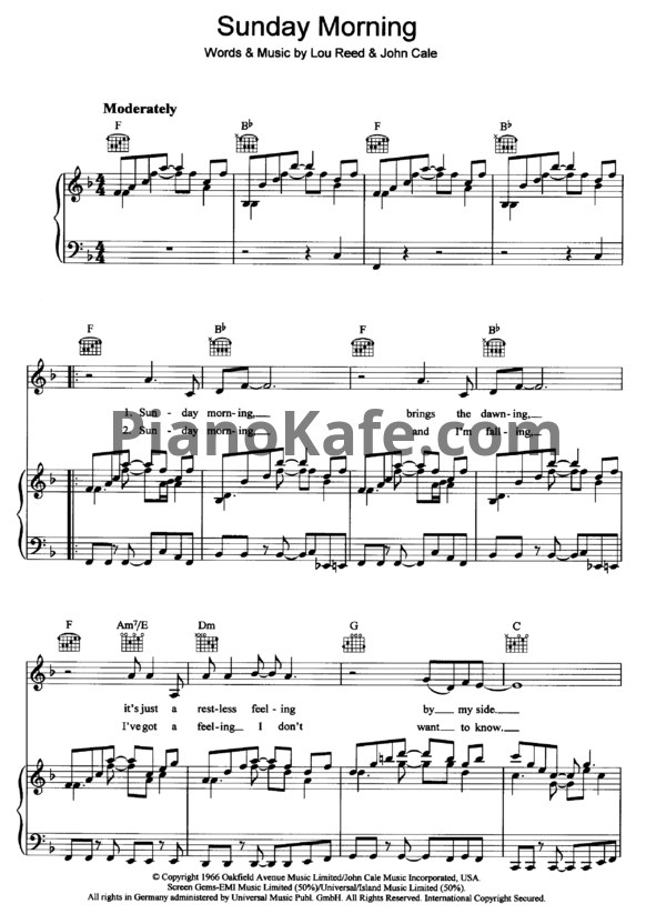Ноты The Velvet Underground - Sunday morning - PianoKafe.com