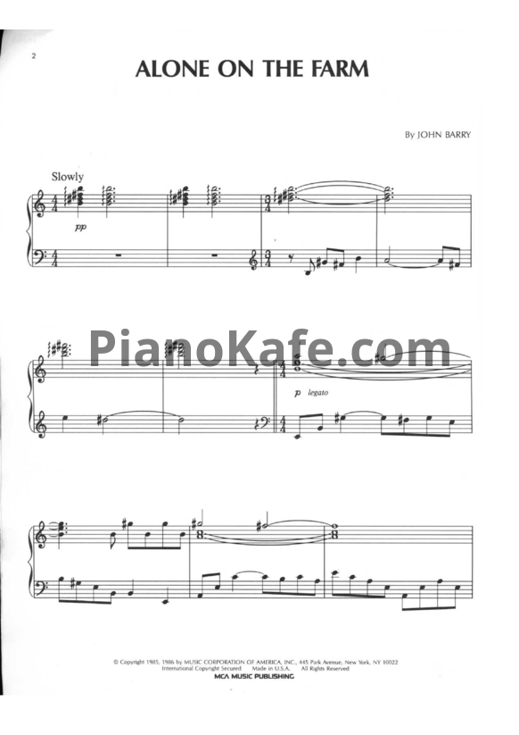 Ноты John Barry - Out of Africa (Книга нот) - PianoKafe.com