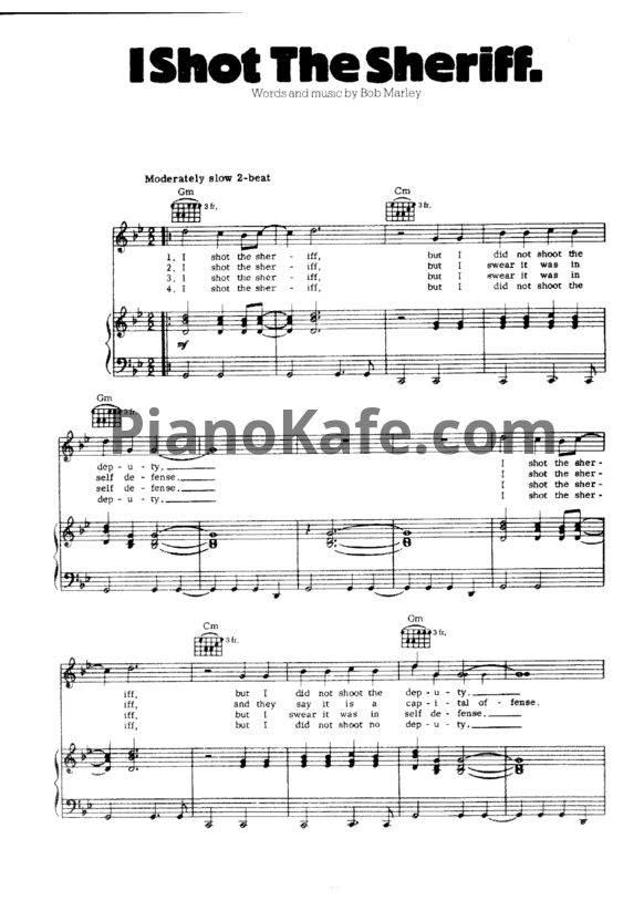 Ноты Bob Marley - I shot the sheriff - PianoKafe.com
