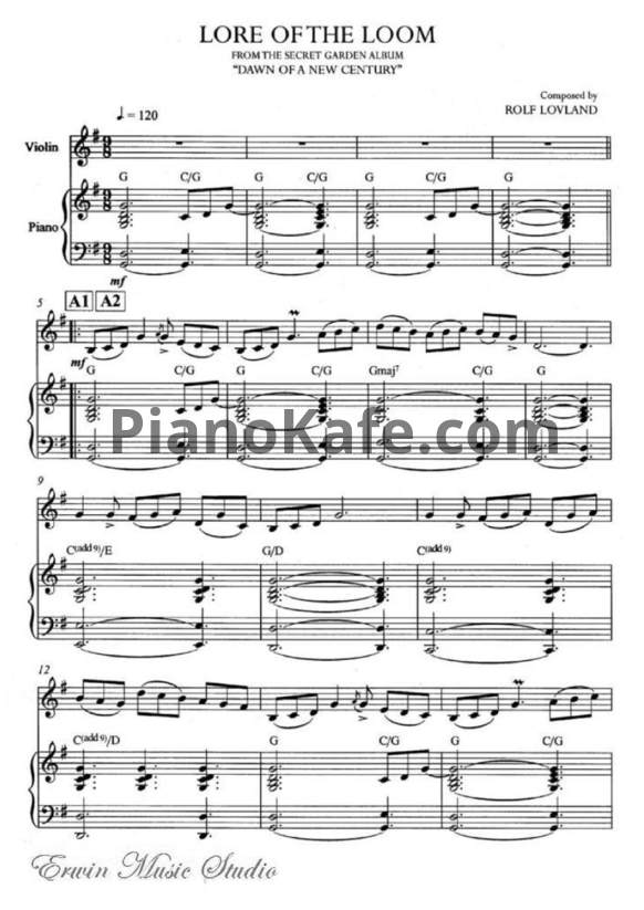 Ноты Secret Garden - Lore of the loom (для пианино и скрипки) - PianoKafe.com