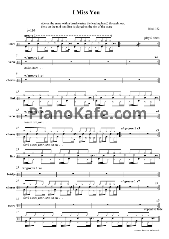 Ноты Blink-182 - I miss you - PianoKafe.com