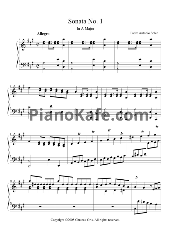 Ноты Antonio Soler - Sonata 1 in A major - PianoKafe.com