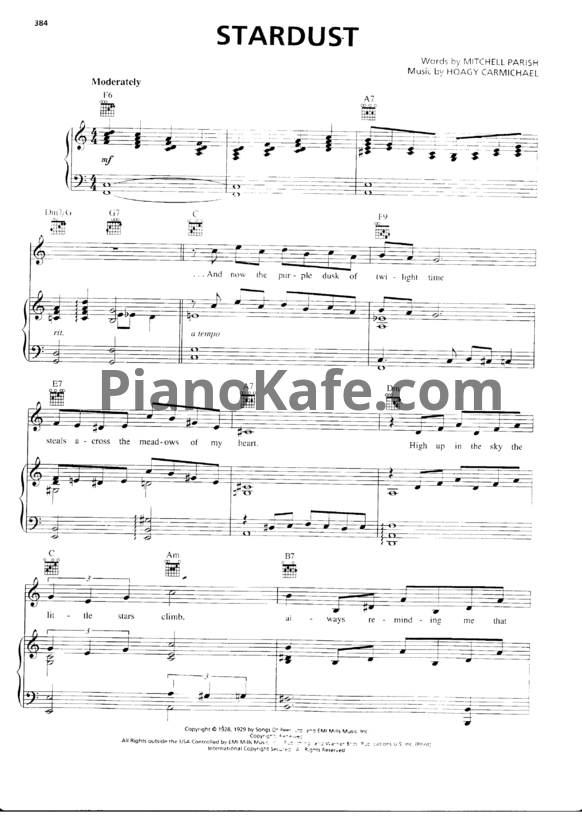 Ноты Hoagy Carmichael - Stardust (Версия 2) - PianoKafe.com