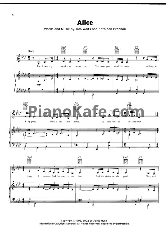 Ноты Tom Waits - Alice - PianoKafe.com