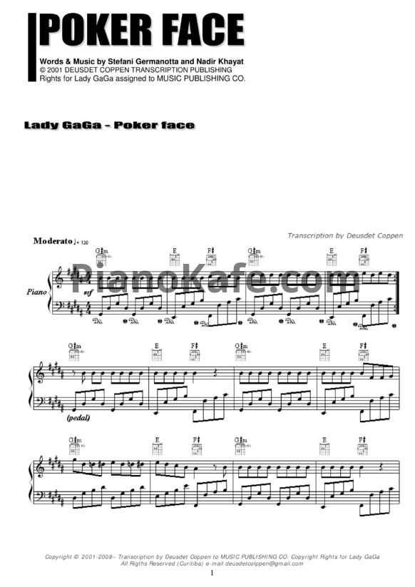 Ноты Lady GaGa - Poker face (Версия 2) - PianoKafe.com