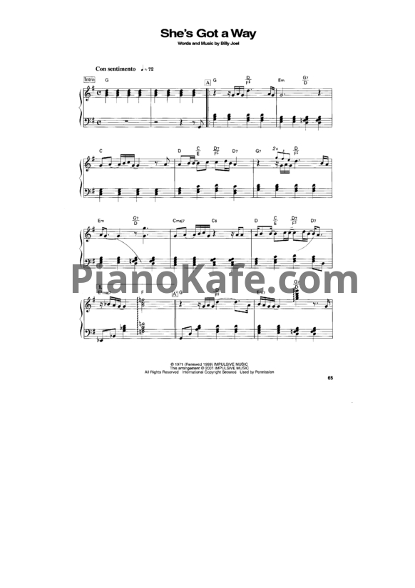 Ноты Billy Joel - She's got a way - PianoKafe.com
