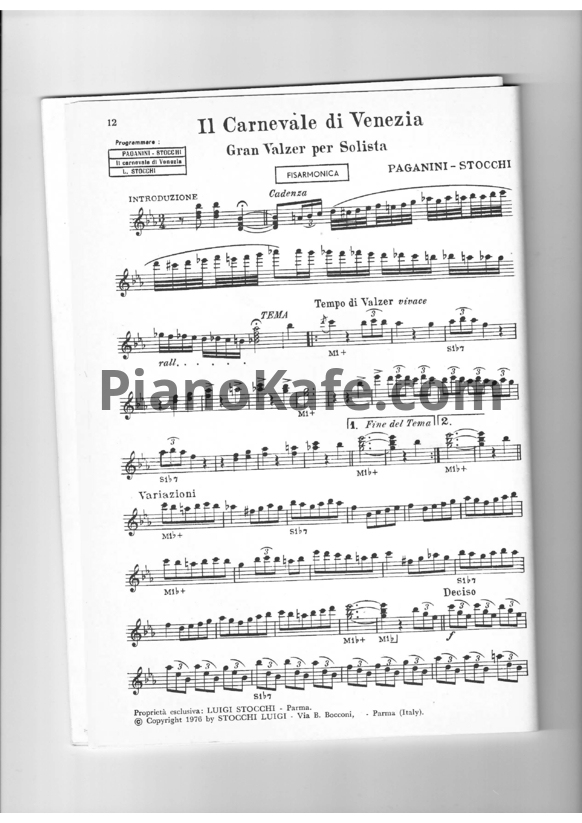 Ноты Paganini-Stocchi - Il Carnavale di Venezia - PianoKafe.com