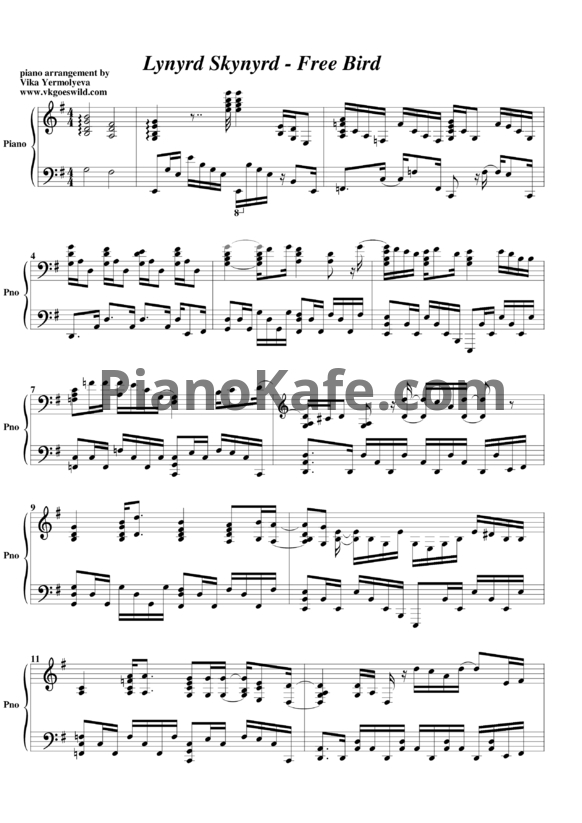 Ноты Lynyrd Skynyrd - Free bird - PianoKafe.com