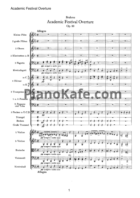 Ноты И. Брамс - Академическая торжественная увертюра (Op. 80) - PianoKafe.com