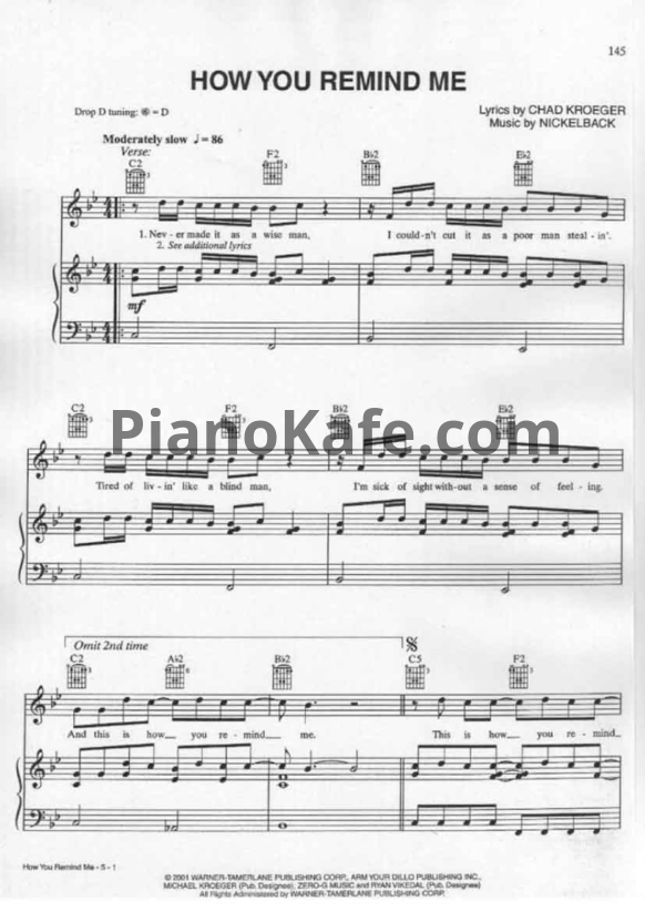 Ноты Nickelback - How you remind me - PianoKafe.com