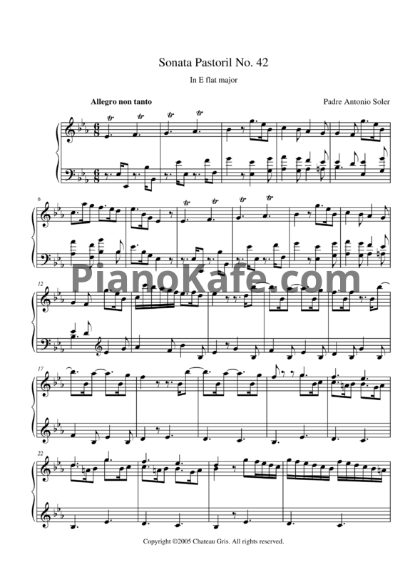 Ноты Antonio Soler - Sonata Pastoril No. 42 in E flat major - PianoKafe.com