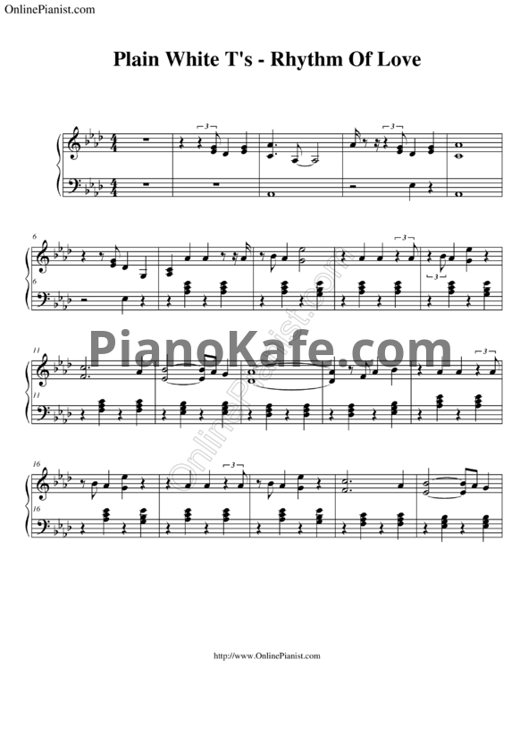 Ноты Plain White T's - Rhythym of love - PianoKafe.com