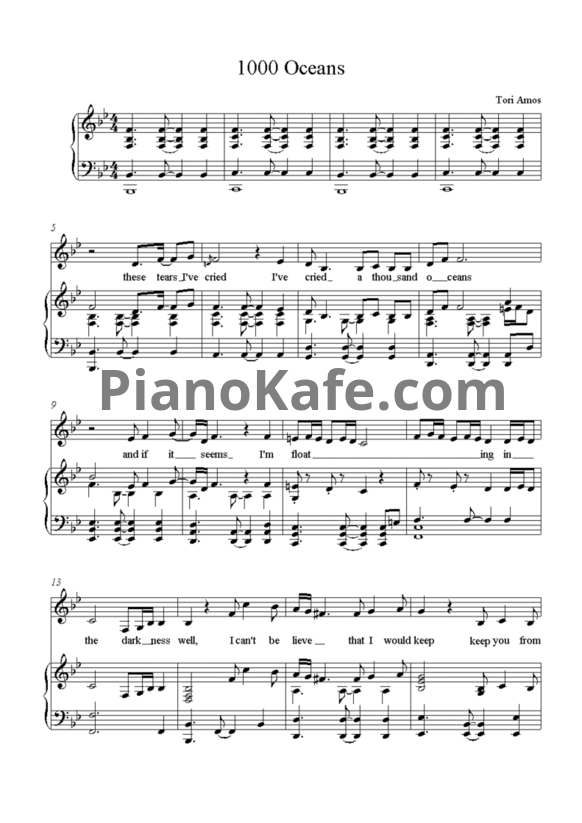 Ноты Tori Amos - 1000 Oceans - PianoKafe.com