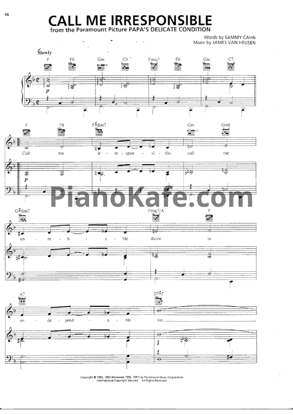 Ноты James Van Heusen - Call me irresponsible - PianoKafe.com