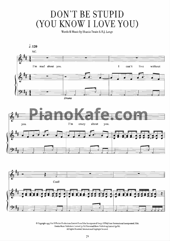 Ноты Shania Twain - Don't be stupid (You know I love you) - PianoKafe.com