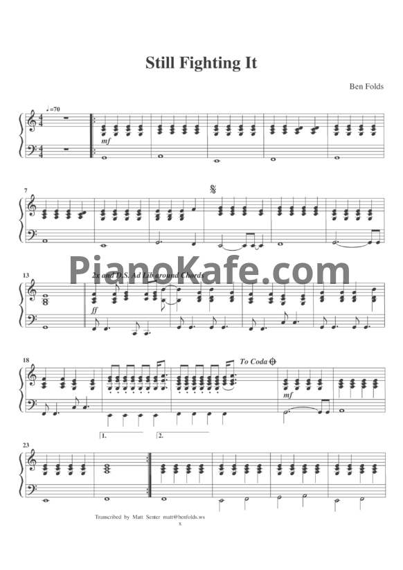 Ноты Ben Folds - Still fighting it - PianoKafe.com
