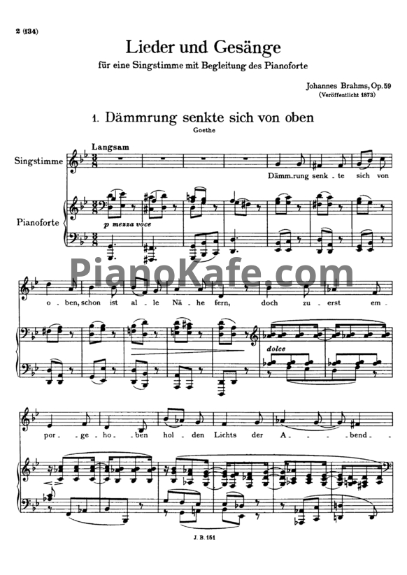 Ноты И. Брамс - Песни и напевы (Op. 59) - PianoKafe.com