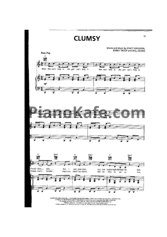 Ноты Fergie - Clumsy - PianoKafe.com