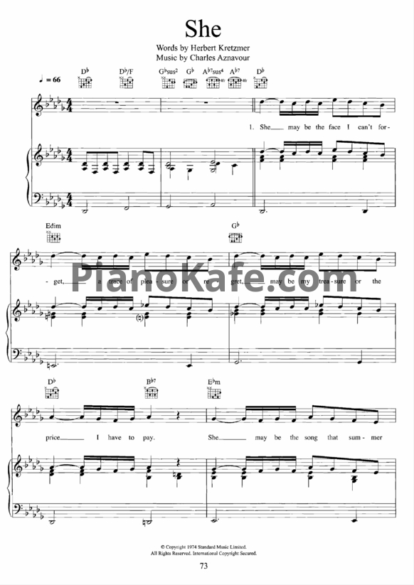 Ноты Charles Aznavour - She (Версия 3) - PianoKafe.com
