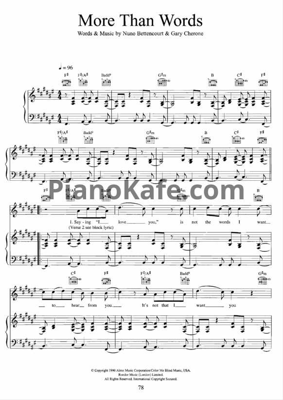 Ноты Extreme - More than words (Версия 2) - PianoKafe.com