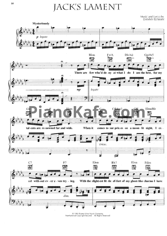 Ноты Danny Elfman - Jacks lament - PianoKafe.com