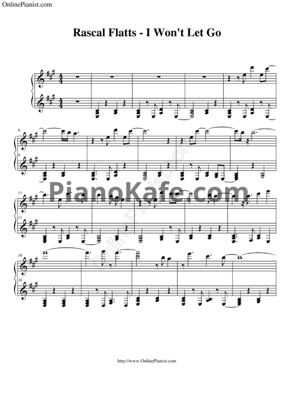 Ноты Rascal Flatts - I won't let go - PianoKafe.com
