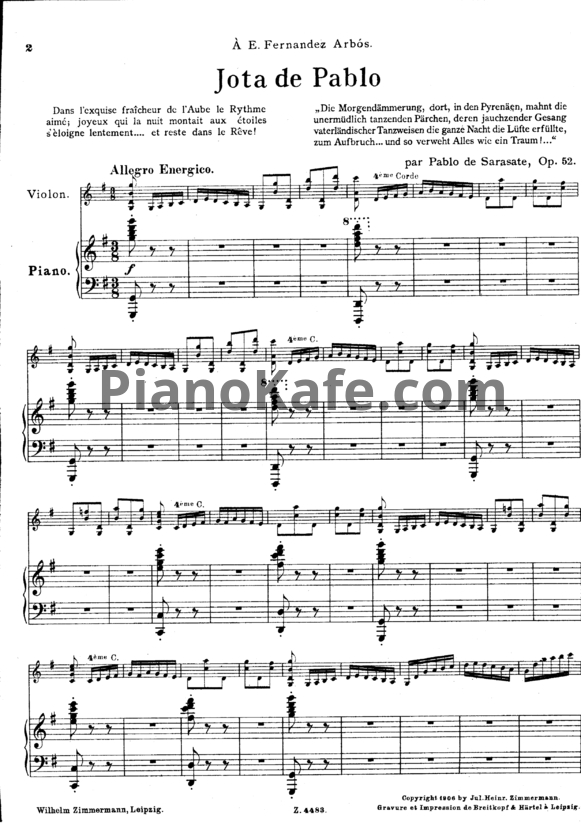 Ноты Пабло де Сарасате - Jota de Pablo (Соч. 52) - PianoKafe.com