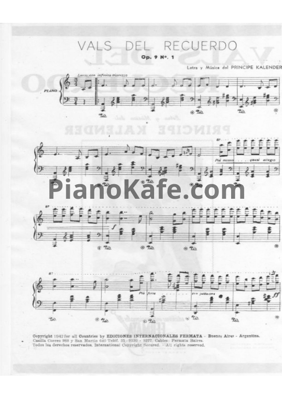 Ноты Principe Kalender - Vals del recuerdo (Op. 9 №1) - PianoKafe.com