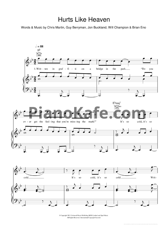Ноты Coldplay - Hurts like heaven - PianoKafe.com